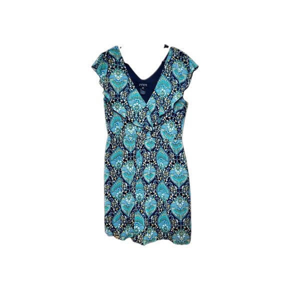 Enfocus Studio Women’s Faux Wrap Dress – Blue Green Floral – Size 14W boho-chic - Picture 1 of 11